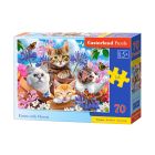 Puzzle 70 elementów Koty w kwiatach