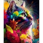 Diamentowa mozaika - Kot w kolorze, liściaste tło