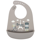 Canpol Babies śliniak silikonowy z kieszonką Bonjour Paris beżowy 5901691852341