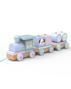 Klocki drewniane pociąg zwierzątka Pastel GXP-739362