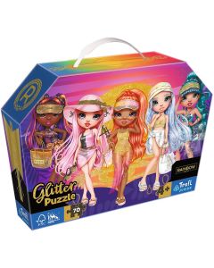 Puzzle 70 elementów glitter w kuferku Brokatowe Laleczki Rainbow High