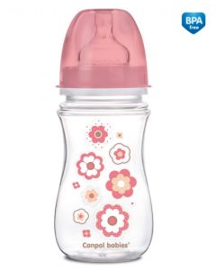 Canpol Babies Butelka  Antykolkowa Szerokootworowa Easy Start Newborn Baby 240 ml Różowe Kwiatki