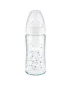 Nuk butelka 240 ml szklana wskaźnik temperatury smoczek silikonowy 0-6m